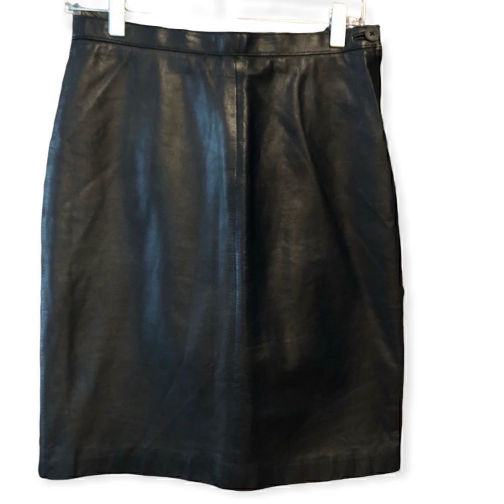 Stratege Sz 11/12 Black Leather Mini Pencil Skirt w/Back Kick Slit